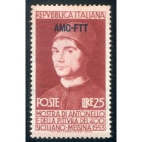 1953 Trieste A 25 lire Antonello sovr. azzurra