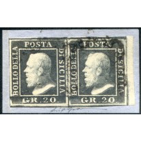 1859 Sicilia 20 grana grigio ardesia coppia bordo