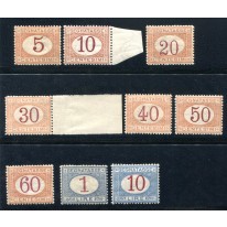 1890-94 Regno Segnatasse serie 9 valori centrati