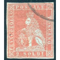 1851/2 Toscana 2 soldi scarlatto su azzurro 